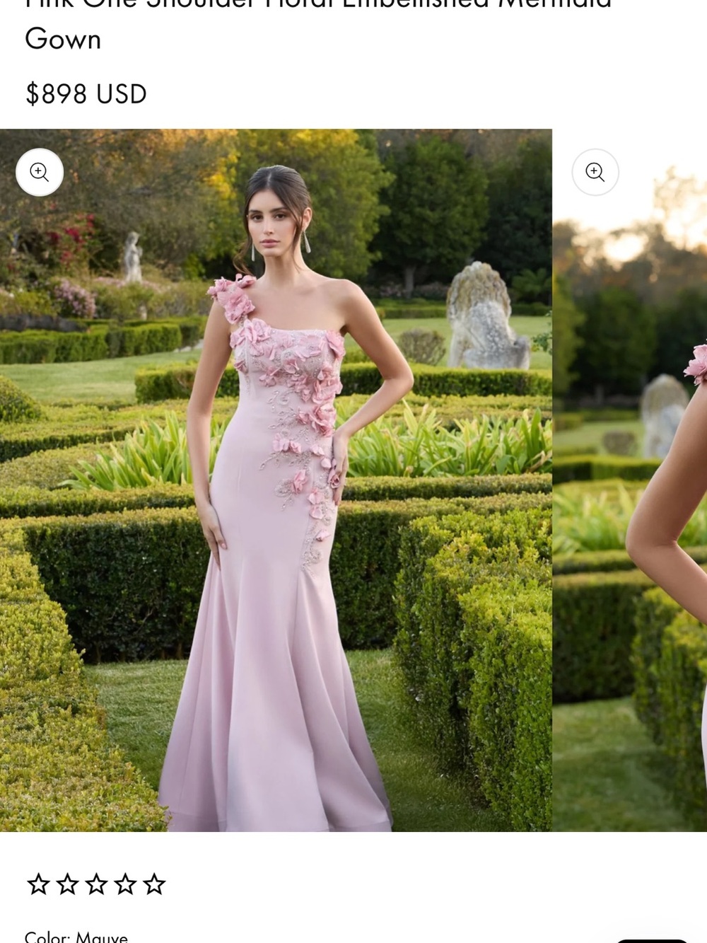 Mac Duggal Mauve One-Shoulder Floral Appliqué Mermaid Gown - Picture 1 of 6